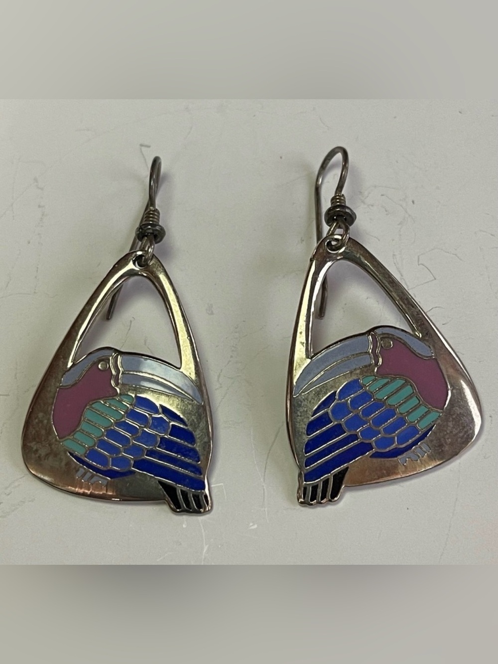 Signed Laurel Burch Toucan Drop Earrings